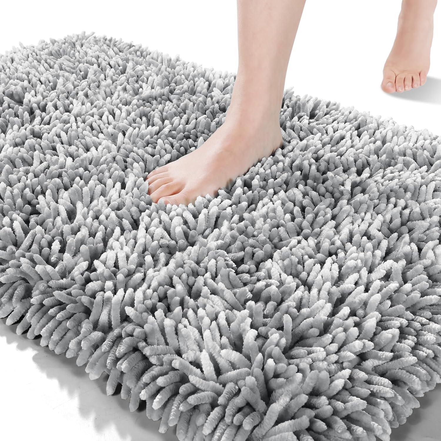 Light Gray High Pile Chenille Bathroom Rug