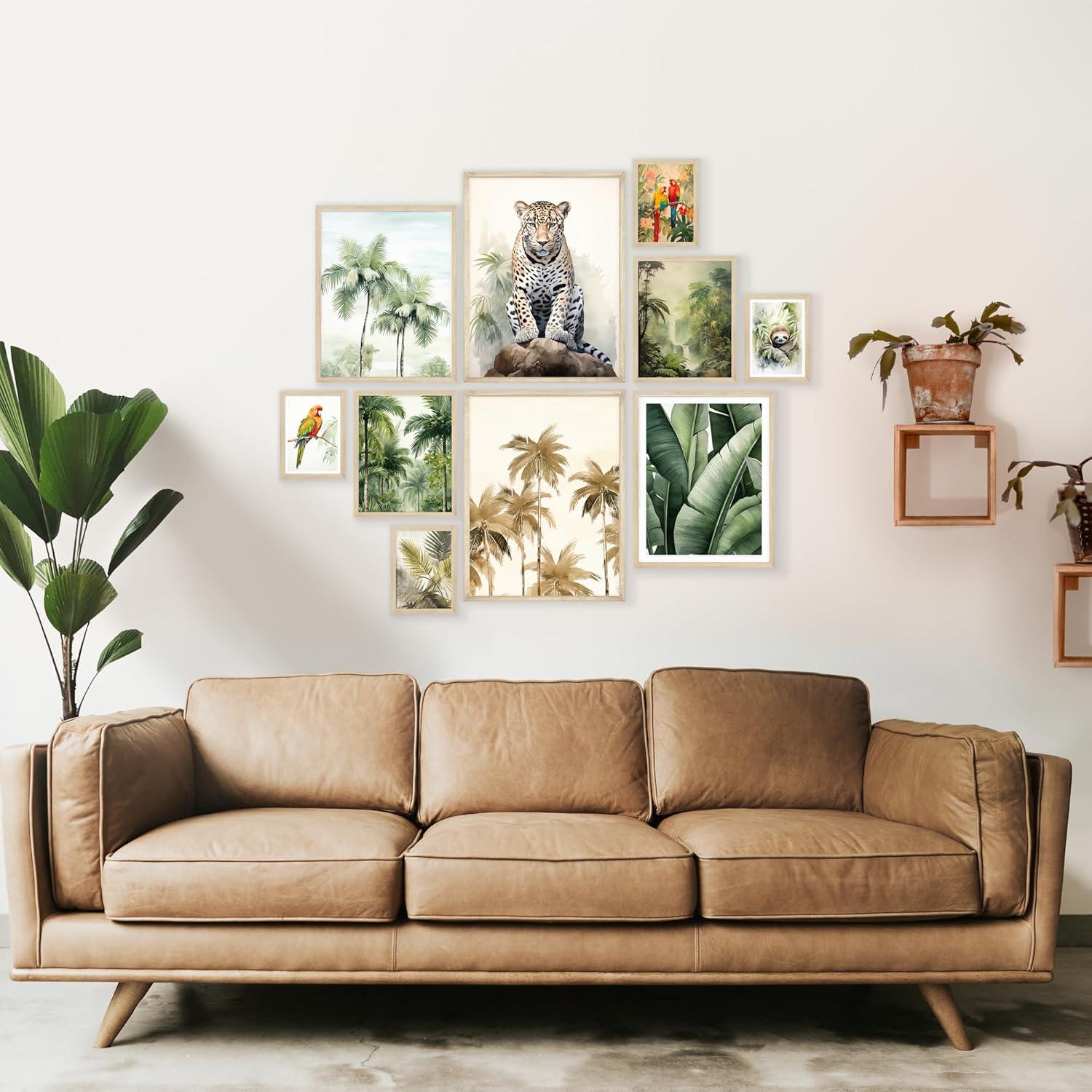 Beige Framed Tropical Birds and Animals Wall Art Set