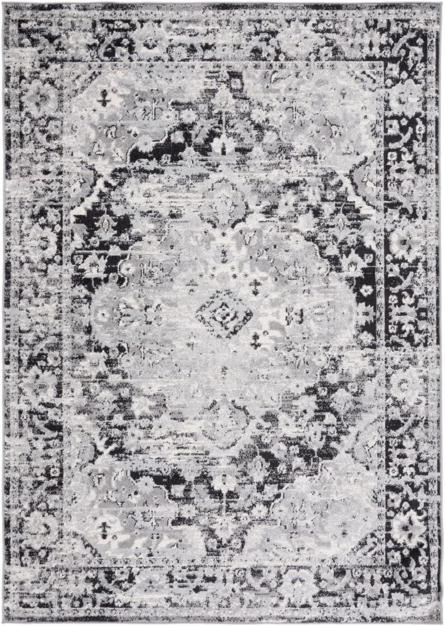 SAFAVIEH Madison Caden Floral Bordered Area Rug, Black/Grey, 9' x 12'