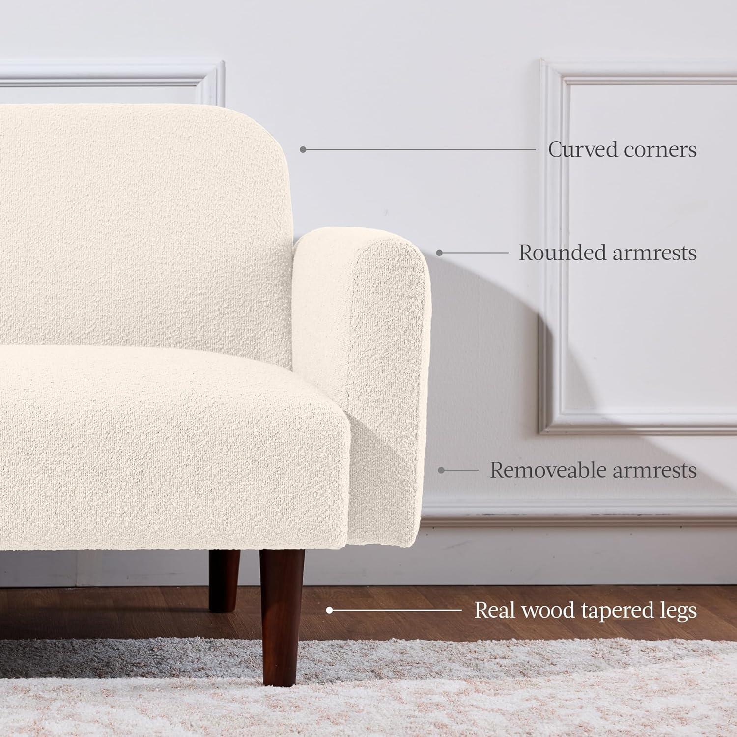 Best Choice Products Curved Convertible Futon, Boucle Fabric Split-Back Sleeper Bed - Ivory