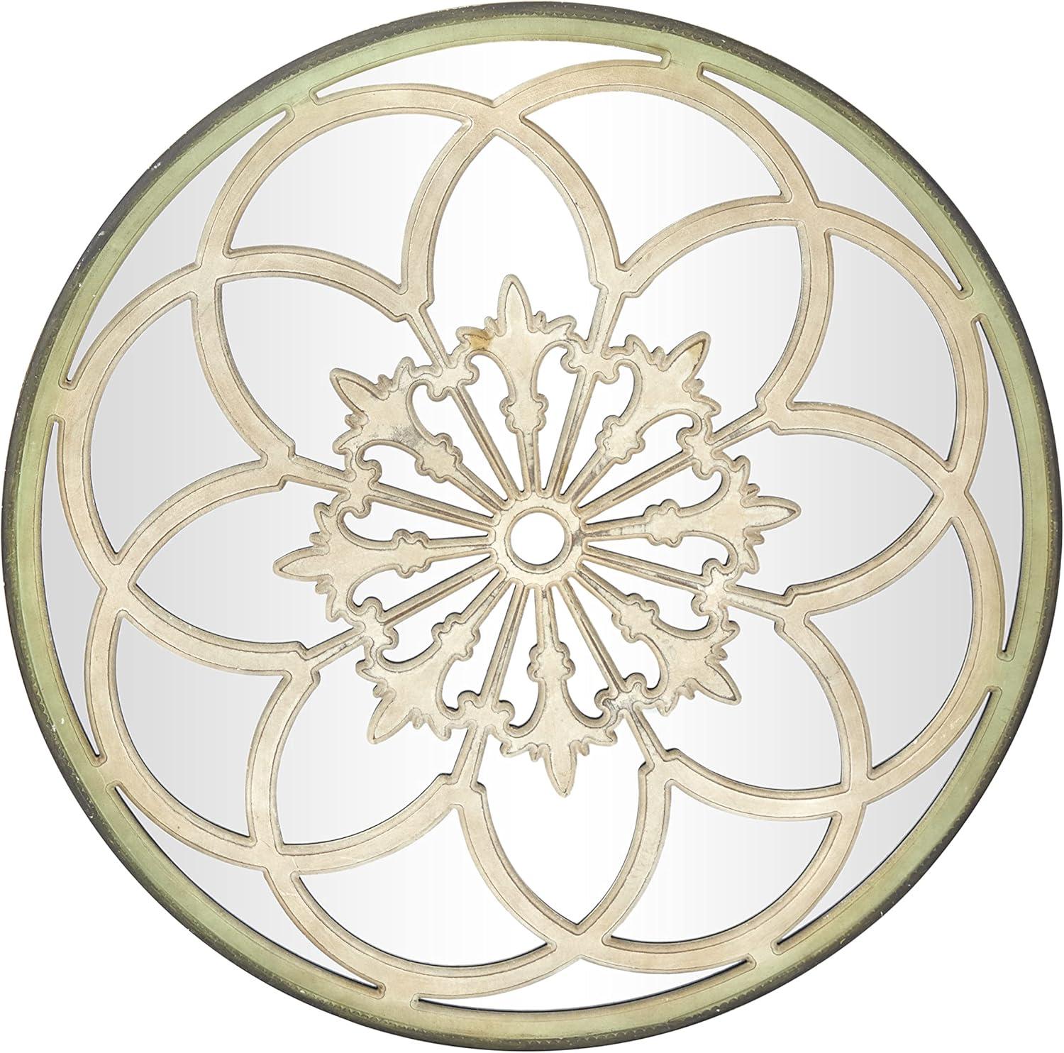 DecMode 40" x 40" White Medallion Floral Wall Mirror