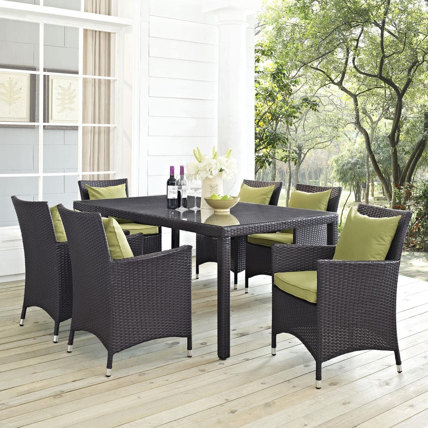 Modway Convene 7 Piece Outdoor Patio Dining Set in Espresso Orange