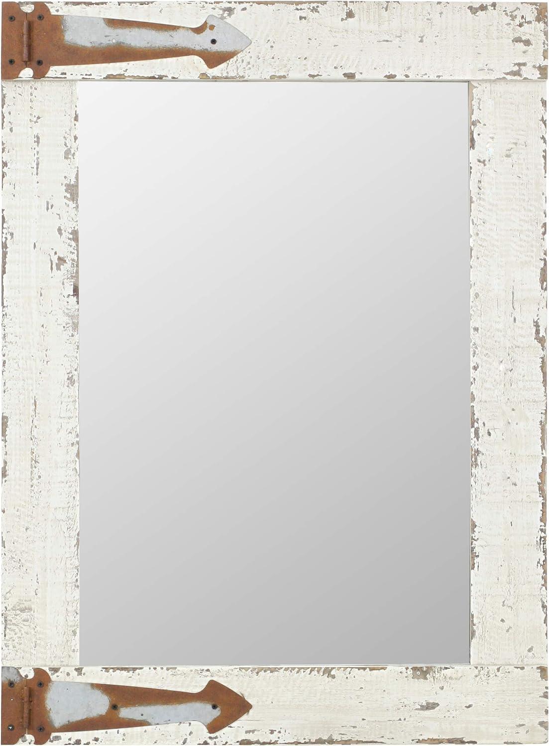 Distressed White Rustic Farmhouse 30" x 22" Wooden Wall Mirror