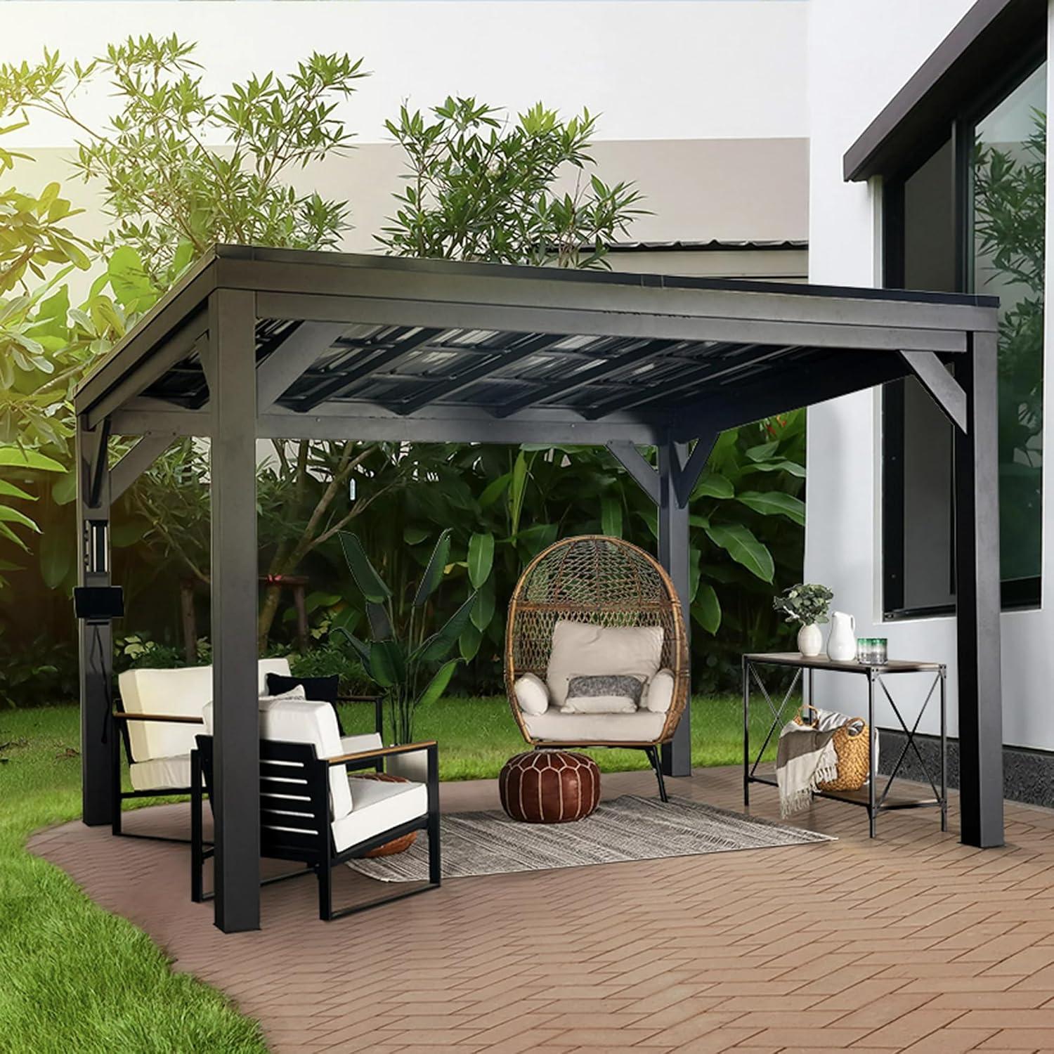 Stonebridge 12' x 9.5' Black Galvanized Steel Outdoor Gazebo