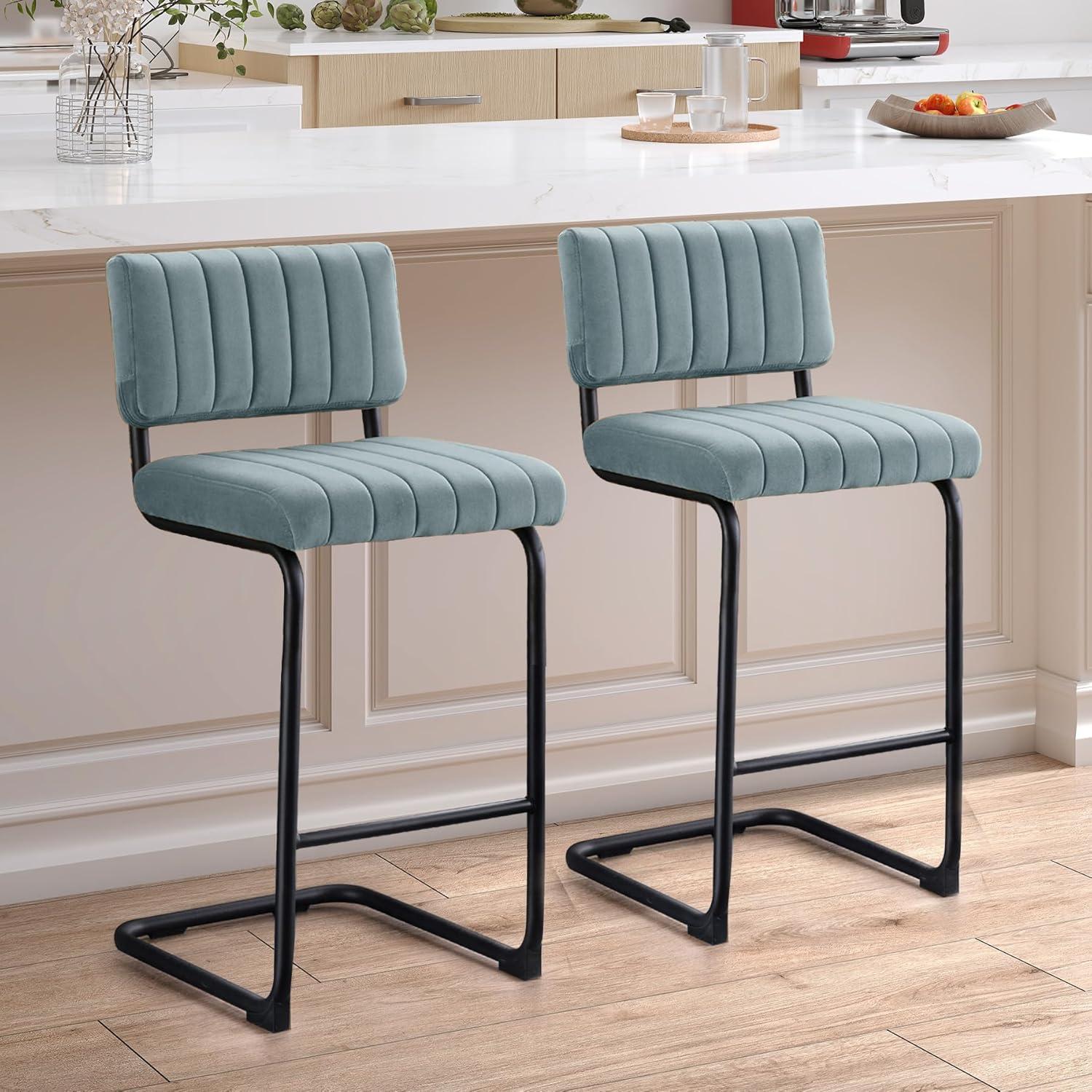 Ambrine Velvet Counter & Bar Stool with Steel Frame, 24" or 30" Seat Height