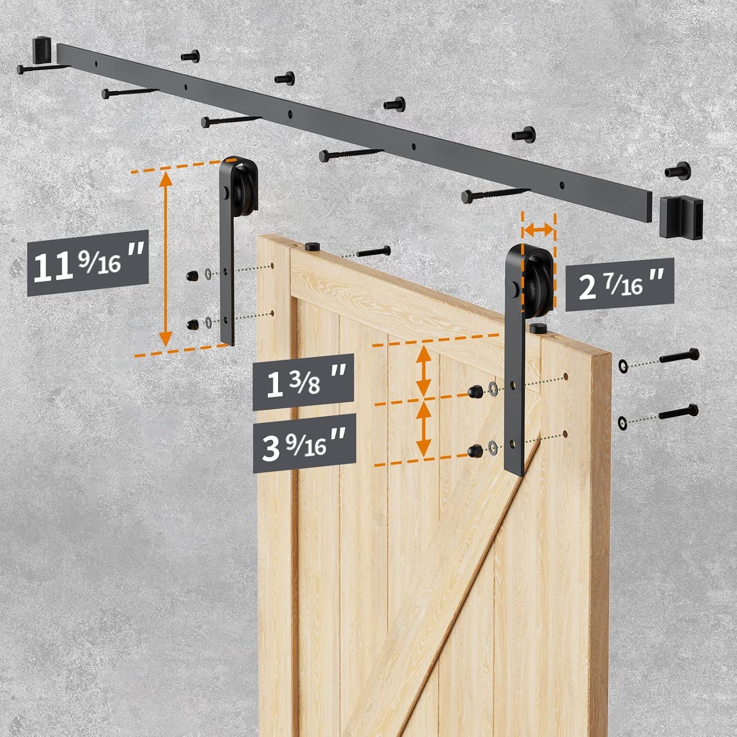 6FT Heavy Duty Barn Door Hardware Kit, Sliding Barn Door Hardware Kit for Wood Single Barn Door, Fit 1 3/8-1 3/4" Thickness & 36" Wide Door Panel, Black, Industrial Big Wheel J Hangers