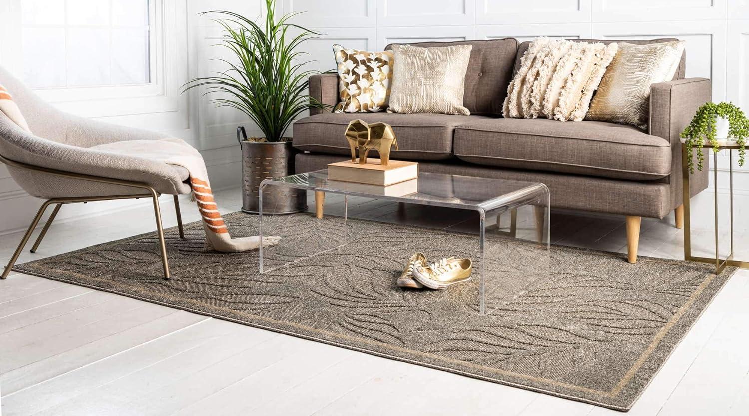 Unique Loom 6' 1 x 9' 0 Gray Outdoor Botanical Augusta Area Rug