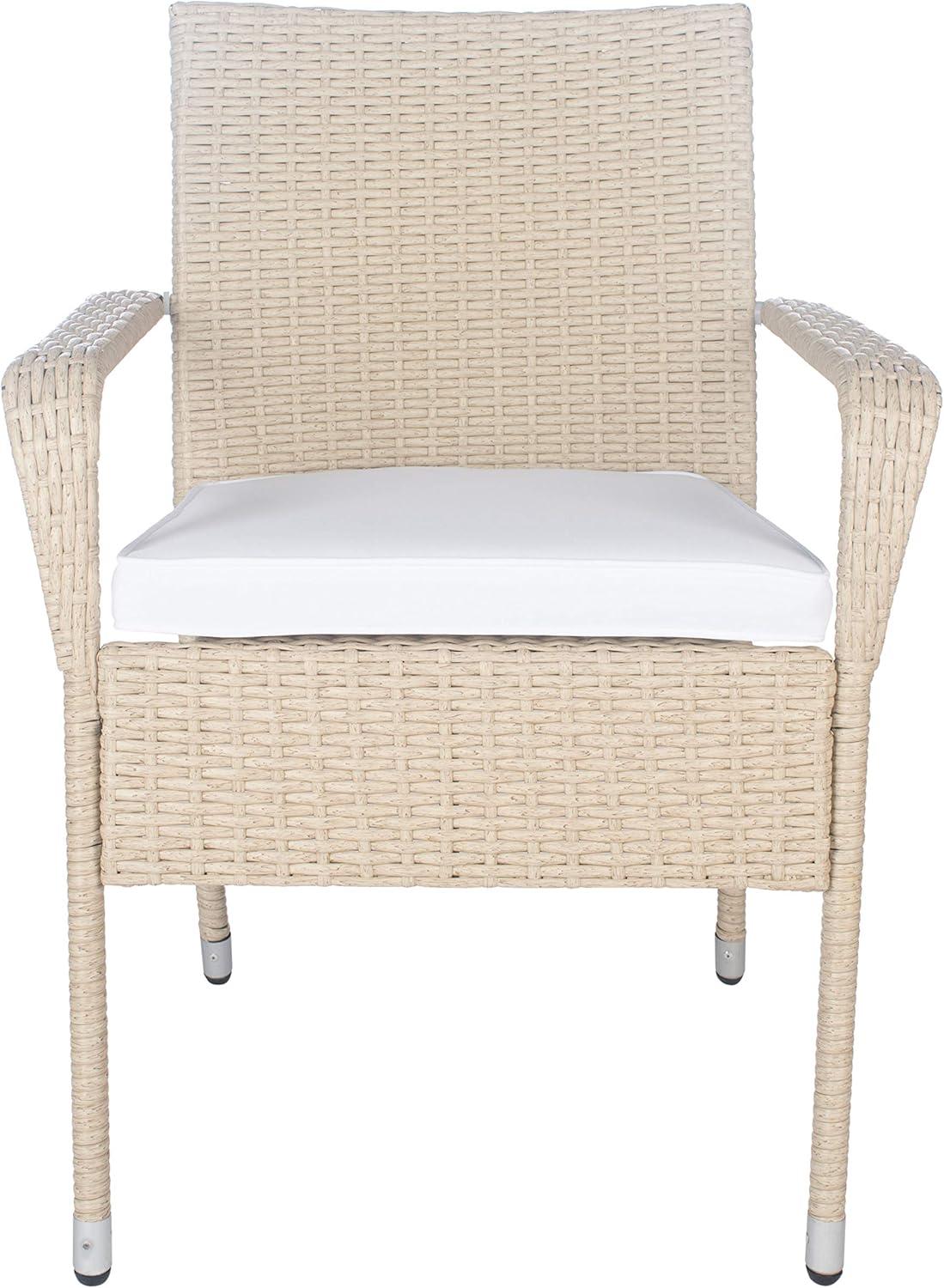 Laina Beige and White Wicker Bistro Set with Cushions