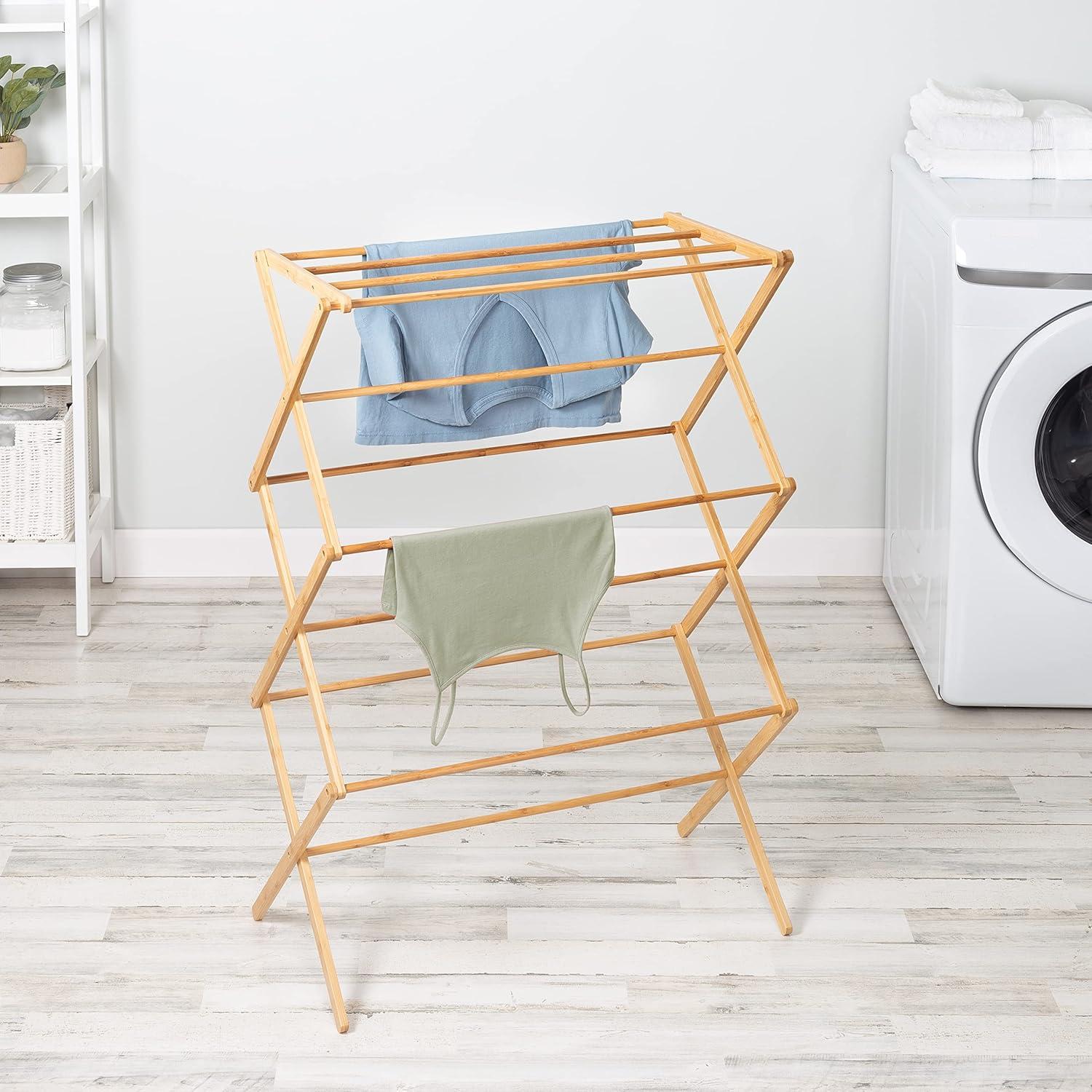 Natural Bamboo Collapsible Foldable Clothes Drying Rack