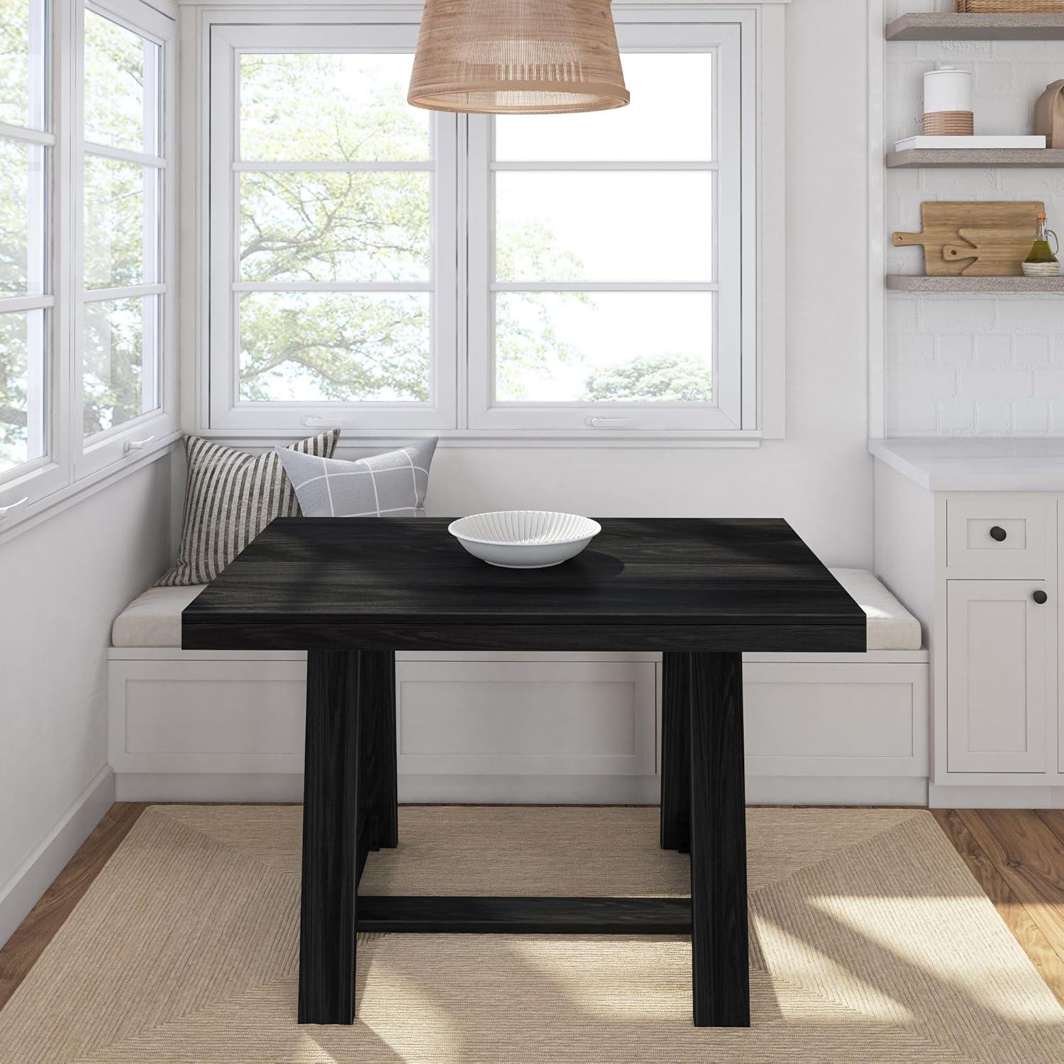 Plank+Beam 48" Dining Table for 4, Classic Farmhouse Solid Wood Kitchen Table, Black Wirebrush