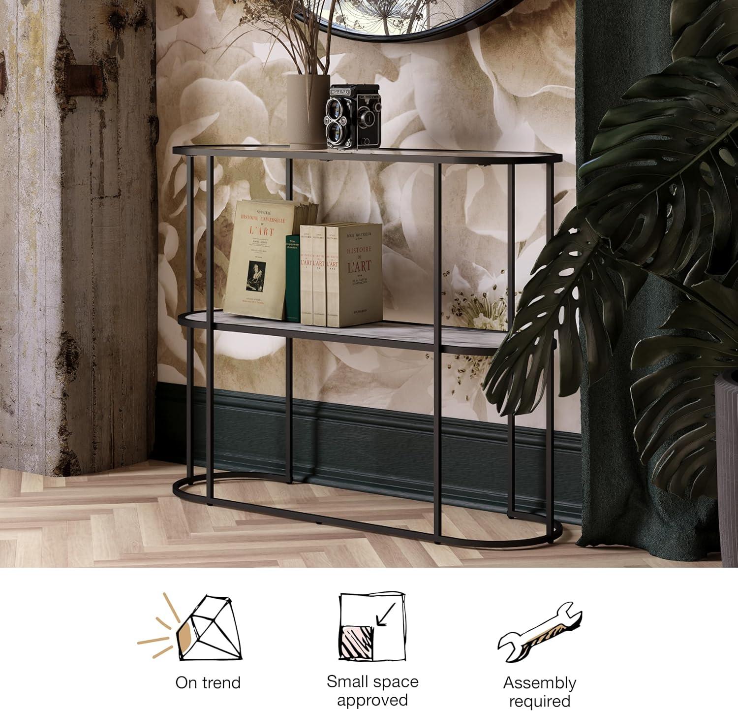 Moon Phases Console Table White Marble/Glass - Mr. Kate: Elegant Two-Tiered, Fluted Glass Top, Modern Entryway Furniture