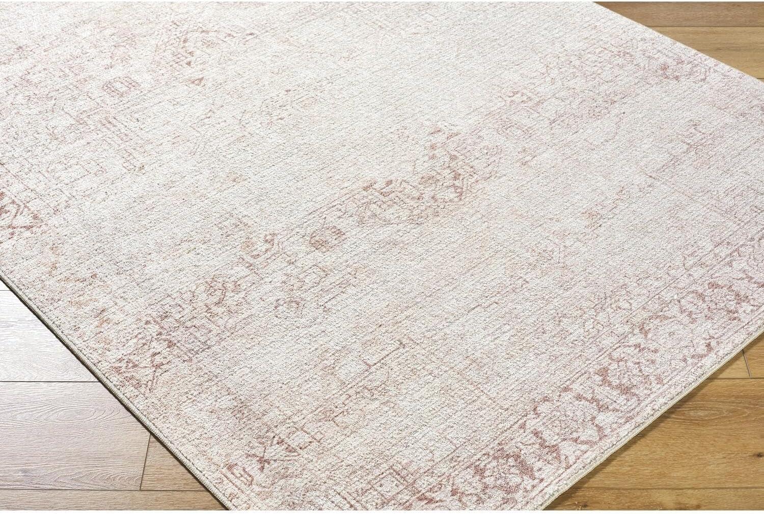 Ivory and Beige Synthetic Medallion Area Rug, 5'2" x 7'