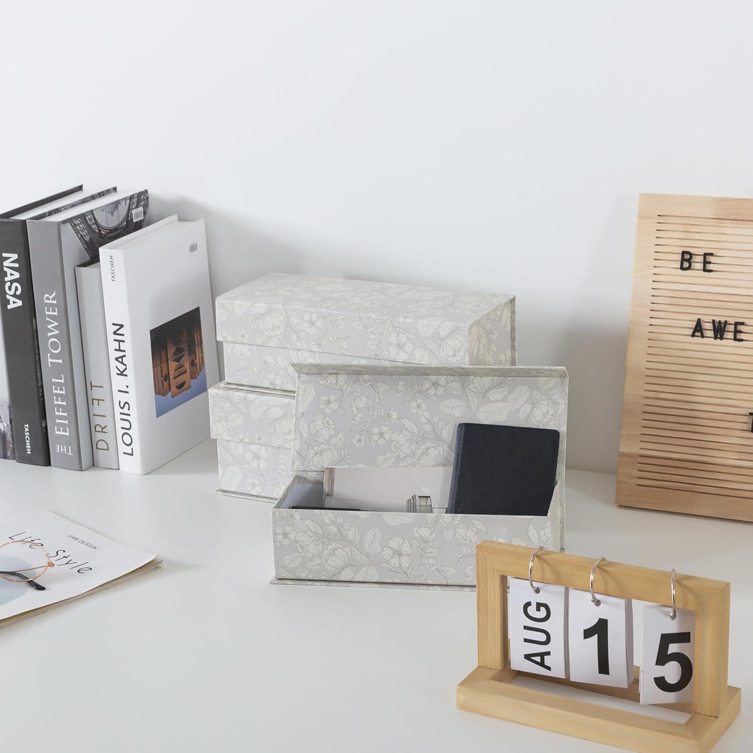 Soul & Lane Decorative Storage Boxes with Lids, Set of 3 Memory Keepsake Boxes with Magnetic Closure, Cardboard Storage for Photos, Documents, Gifts, Home Decor, Subtle Bloom