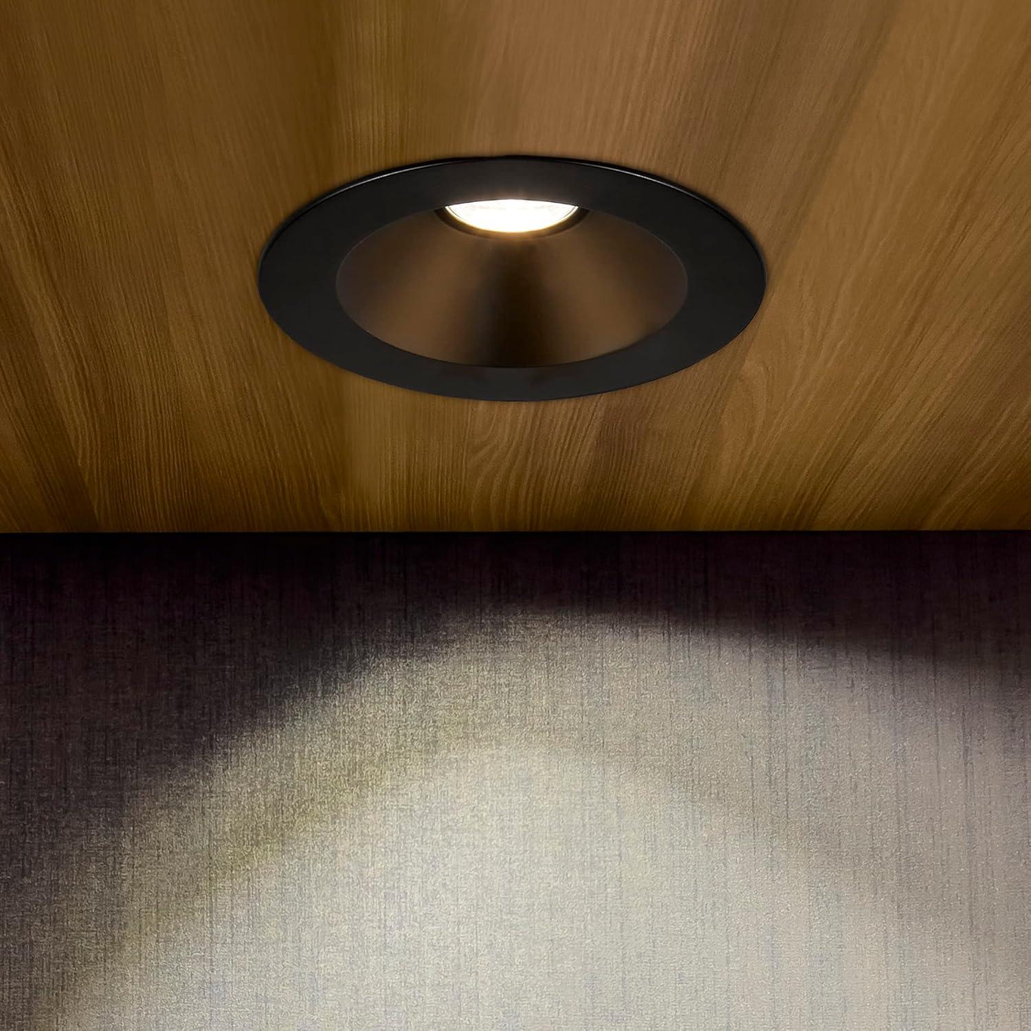 Maxxima 6” Ultra-Thin Recessed Anti-Glare LED Downlight, Canless IC Rated, 1200 Lumens, 5 Color Temperature Select 2700K/3000K/3500K/4000K/5000K, Dimmable, Black Trim, 90 CRI, 5CCT Slim J-Box Included