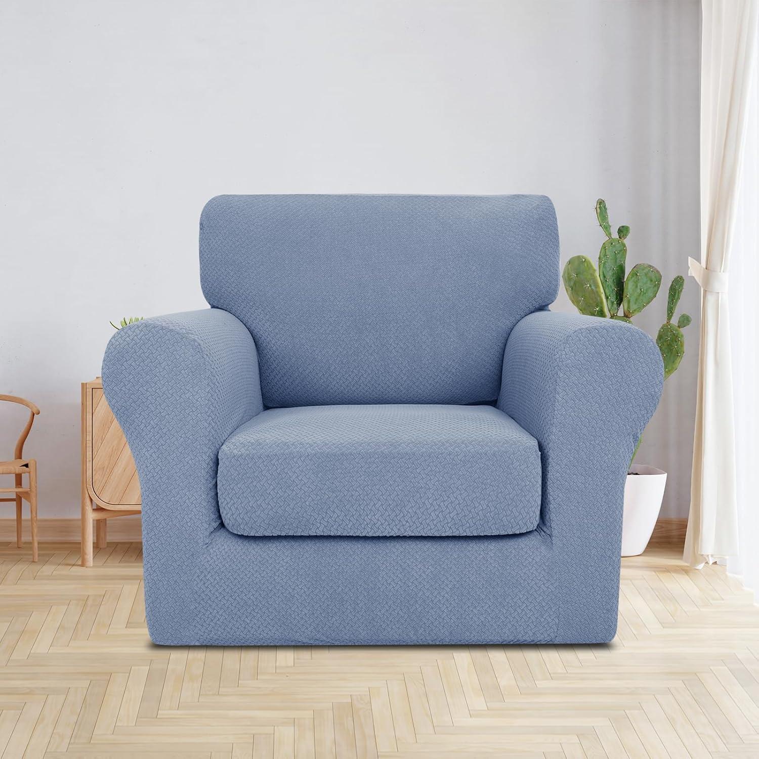 JIVINER 2 Pieces Armchair Covers for Living Room Stretch Chair Slipcovers with 1 Seat Cushion Covers Thick Fitted Couch Cover for Pet Dogs Furniture Protector (Chair, Light Blue)