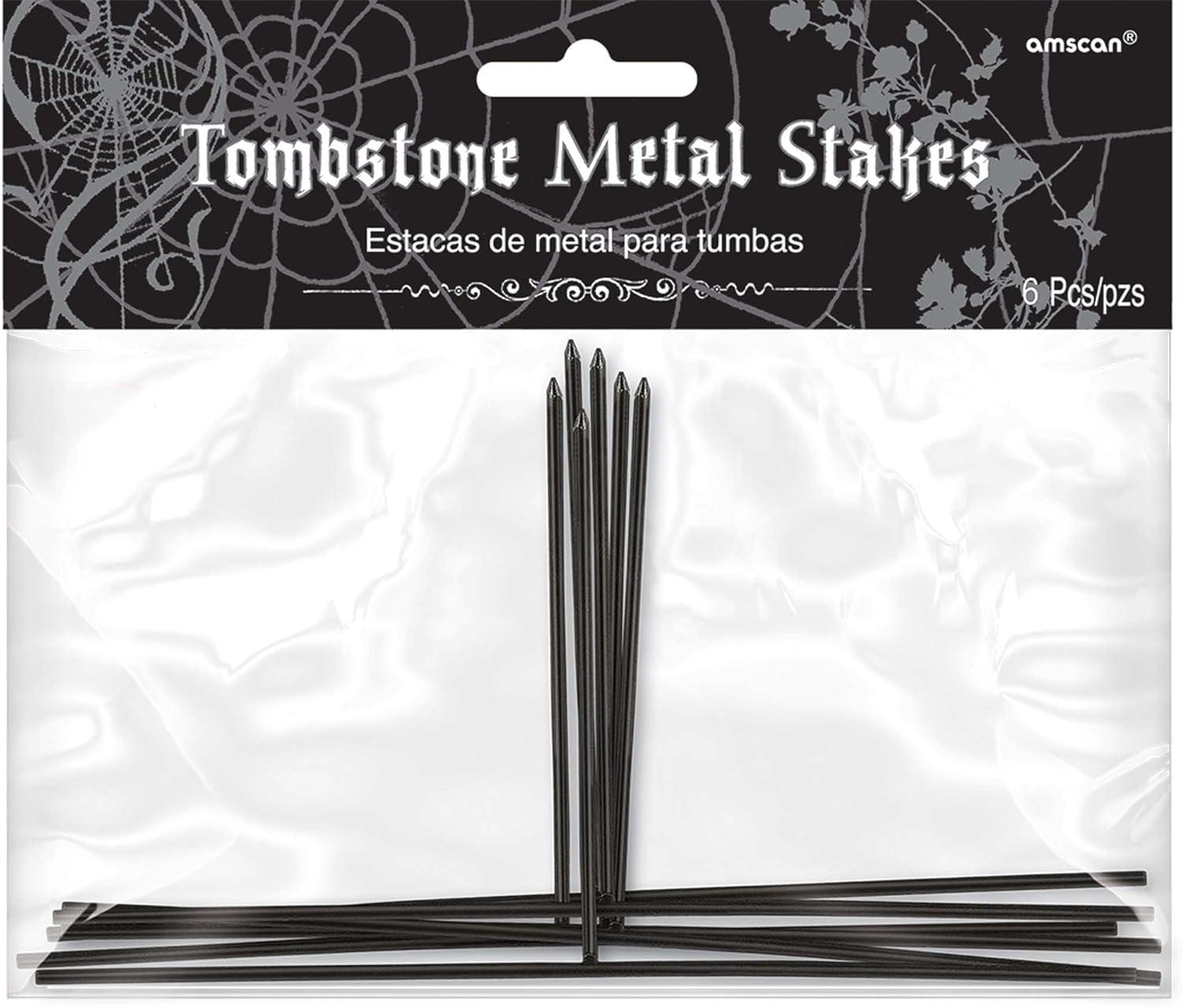 Tombstone Silver Metal Stakes for Halloween Decor, 6-Pack