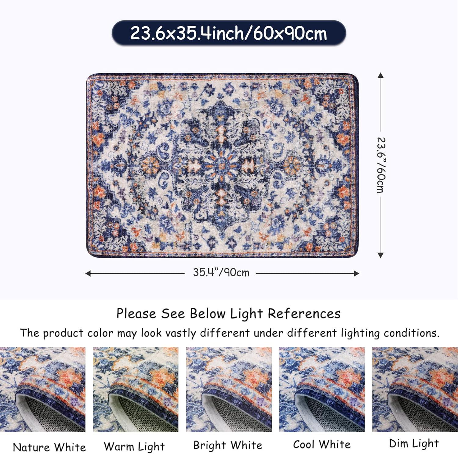 Moynesa 2'x3' Bohemian Area Rug, 2x3ft Small Boho Washable Bathroom Entryway Kitchen Rug,Floral Medallion Non Slip Pet Friendly Vintage Throw Carpet for Front Door Sink Living Room Bedroom, Orange