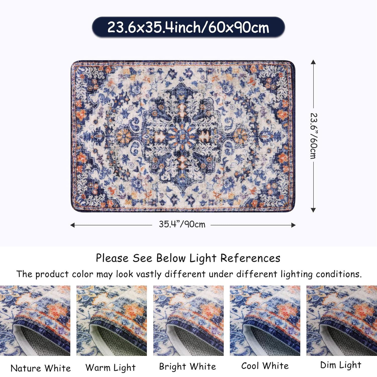 Moynesa 2'x3' Bohemian Area Rug, 2x3ft Small Boho Washable Bathroom Entryway Kitchen Rug,Floral Medallion Non Slip Pet Friendly Vintage Throw Carpet for Front Door Sink Living Room Bedroom, Orange