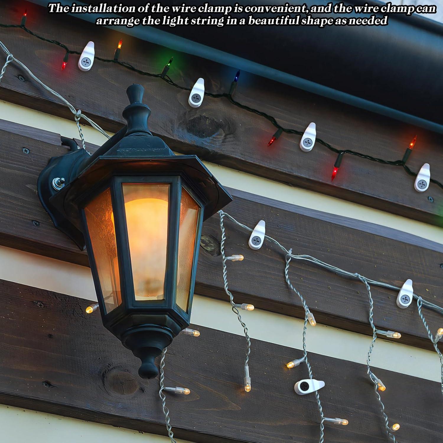 Hooks for Outdoor String Lights Clips, Christmas Light Clips Weatherproof, Lights Hanger Hooks for Hanging Christmas Light, Fairy Light, Cable, Holiday Decor - White, 50 Pack