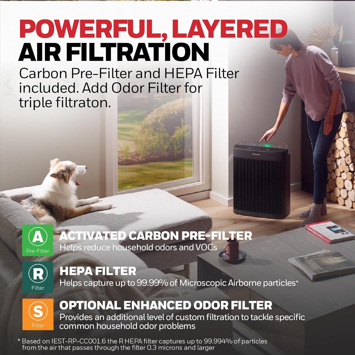 Honeywell Air Purifier, HPA5300B, 500 sq ft, HEPA Filter,  Allergen+ Plus, Smoke, Pollen, Dust Reducer