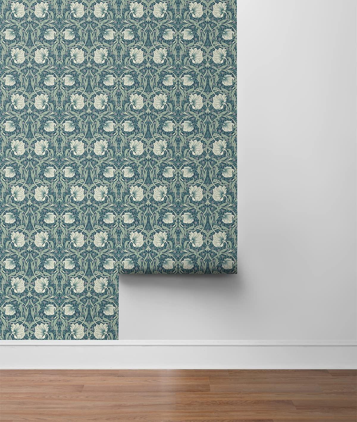 NextWall Teal & Sandstone Pimpernel Floral Peel and Stick Wallpaper