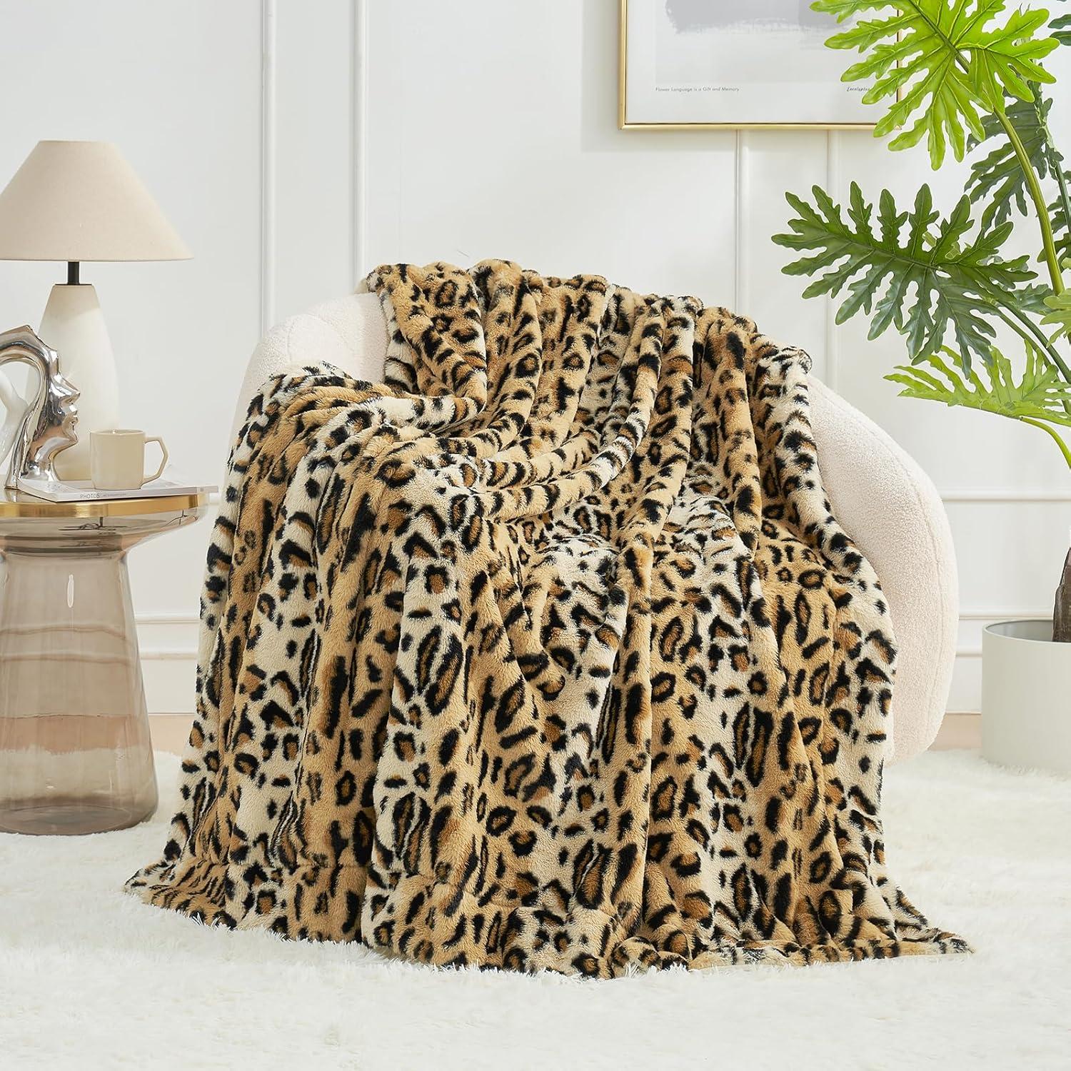 Luxury Faux Fur Throw Blanket Leopard Print, Non Shedding Double Sided Sherpa Blankets Super Soft Fluffy Thick Warm Throws Home Decor For Couch Bed Sofa Women