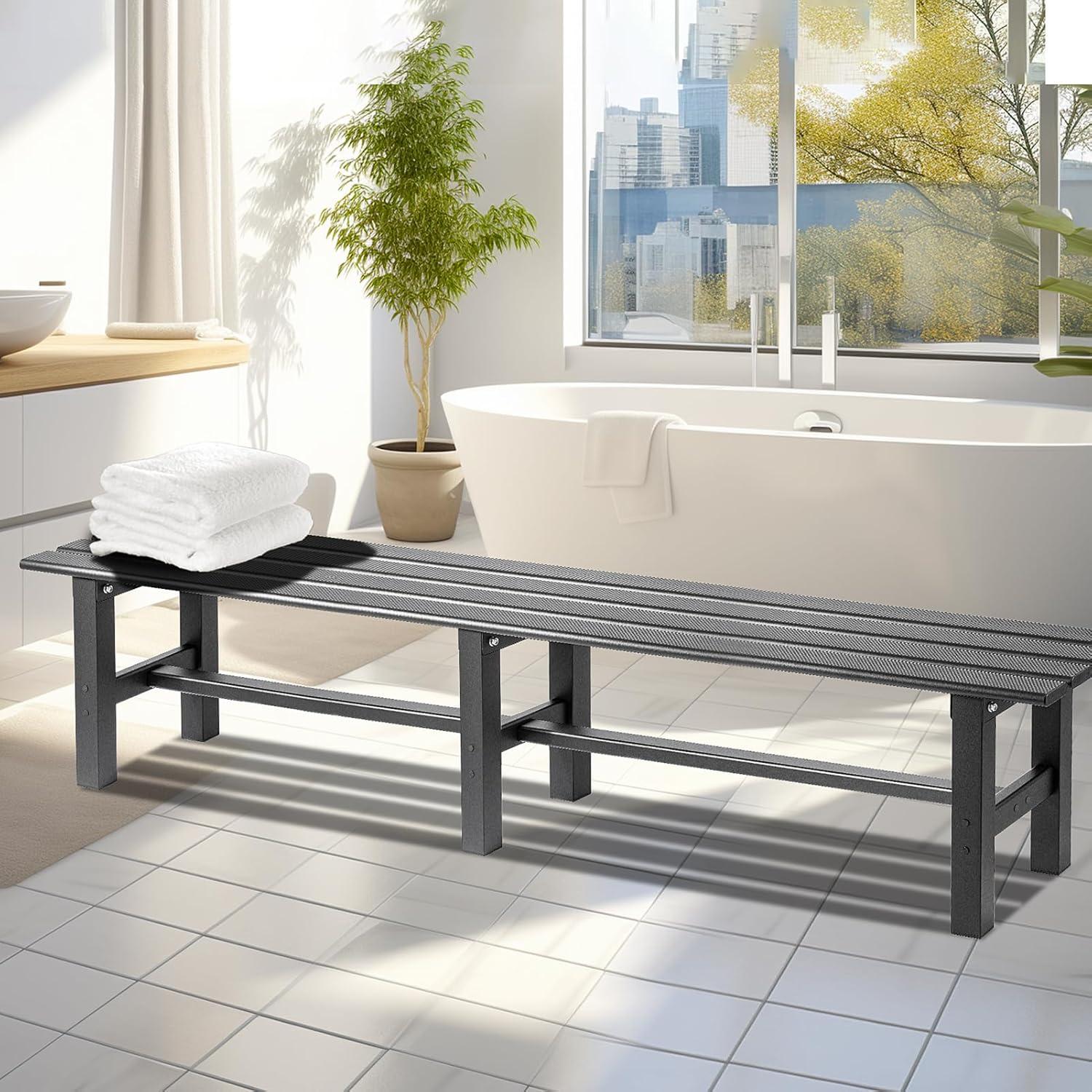 TECSPACE Aluminum Outdoor Patio Bench Black,70.9 x 14.2 x 15.7 inches,Light Weight High Load-Bearing,Outdoor Bench for Park Garden,Patio and Lounge