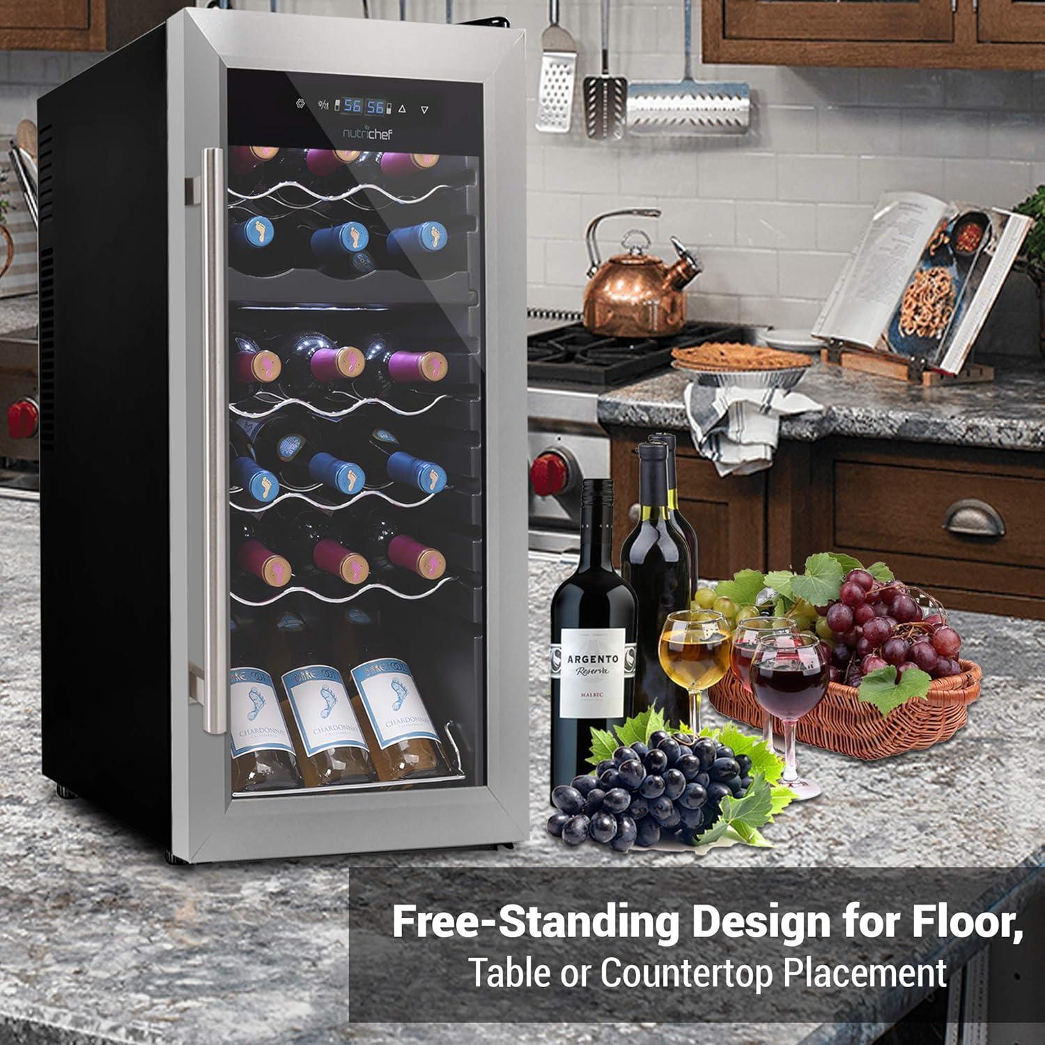 NutriChef Dual Zone 18.9'' Freestanding 18 Bottle Wine Refrigerator