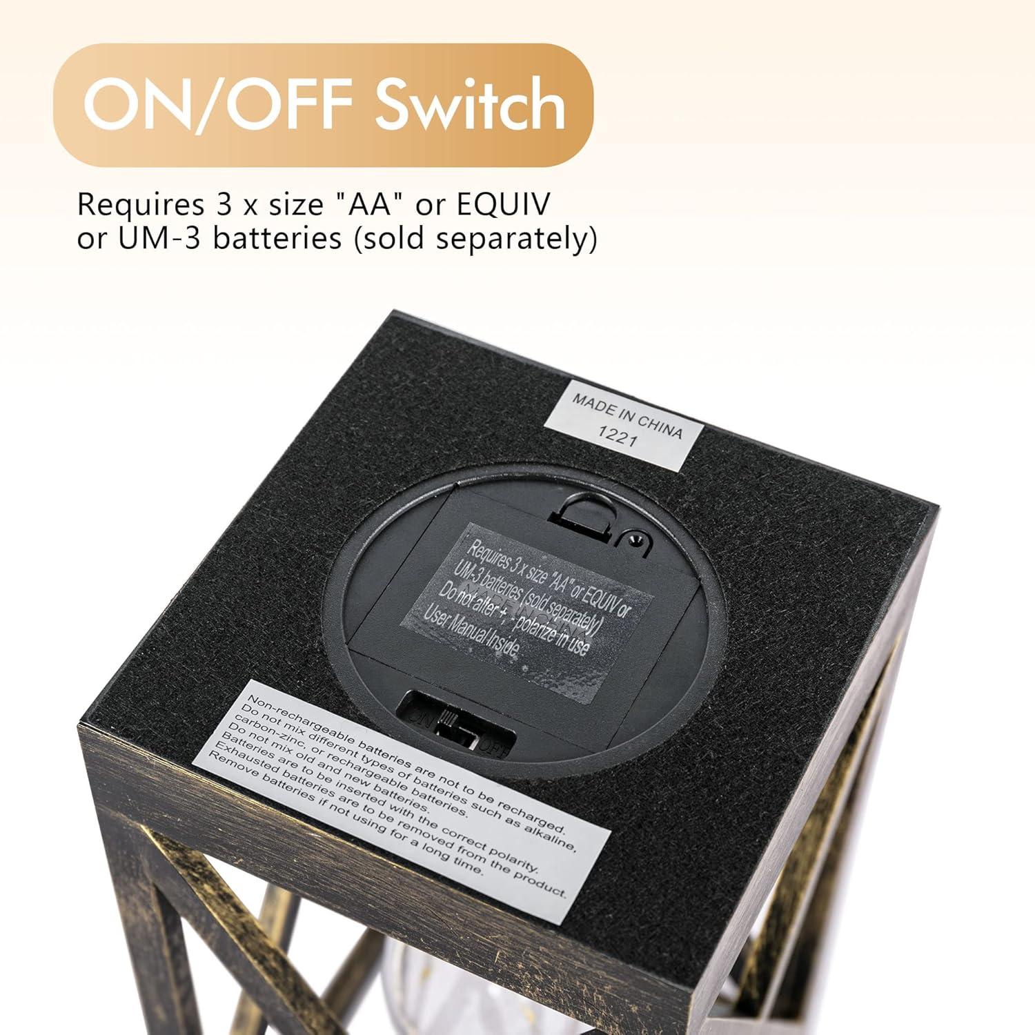 WINGBO 2 Pack Retro Battery Powered Table Lamps, Battery Operated Cordless Lamp Set, Portable Nightlight Decorative Light for Living Room Dining Room Bedroom Entryway Patio, Black & Gold Finish