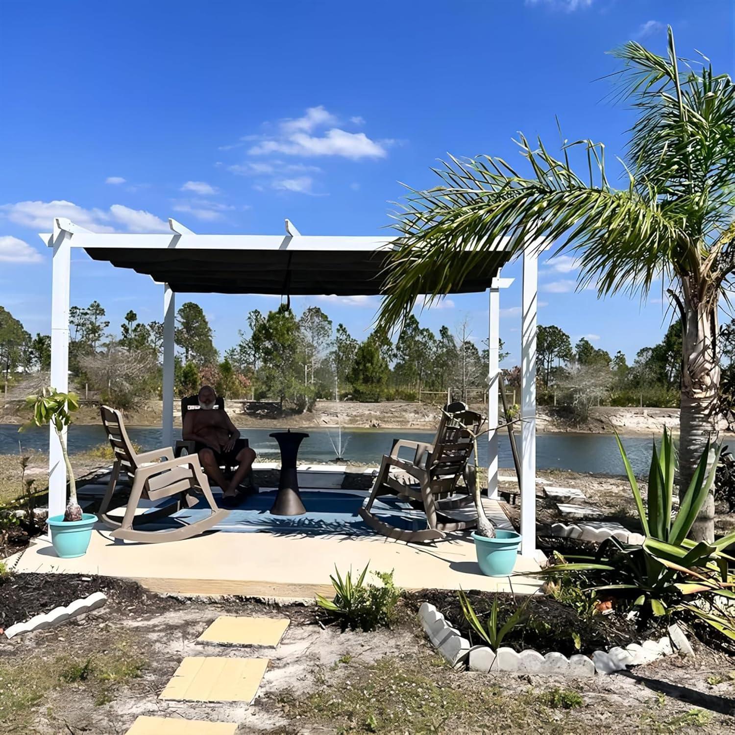 PURPLE LEAF Pergola 10' X 13' Outdoor Retractable Metal Patio Pergola with Shade Cover for Garden Yard Pavilion Grill for Beach Deck Gazebo, Terra