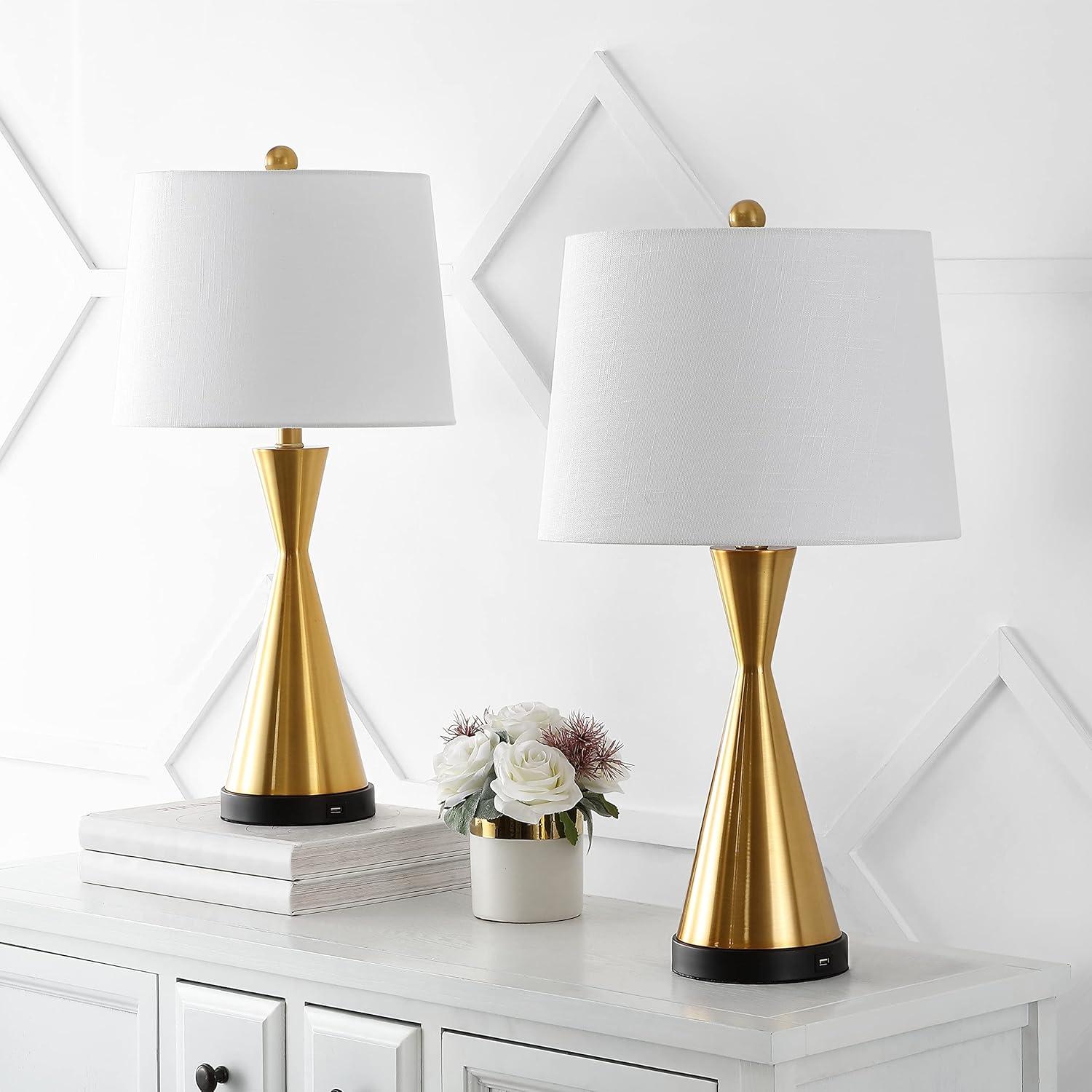 JONATHAN Y Colton 26" Classic French Country Iron LED Table Lamp with USB Charging Port, Brass Gold (Set of 2), JYL4046B-SET2