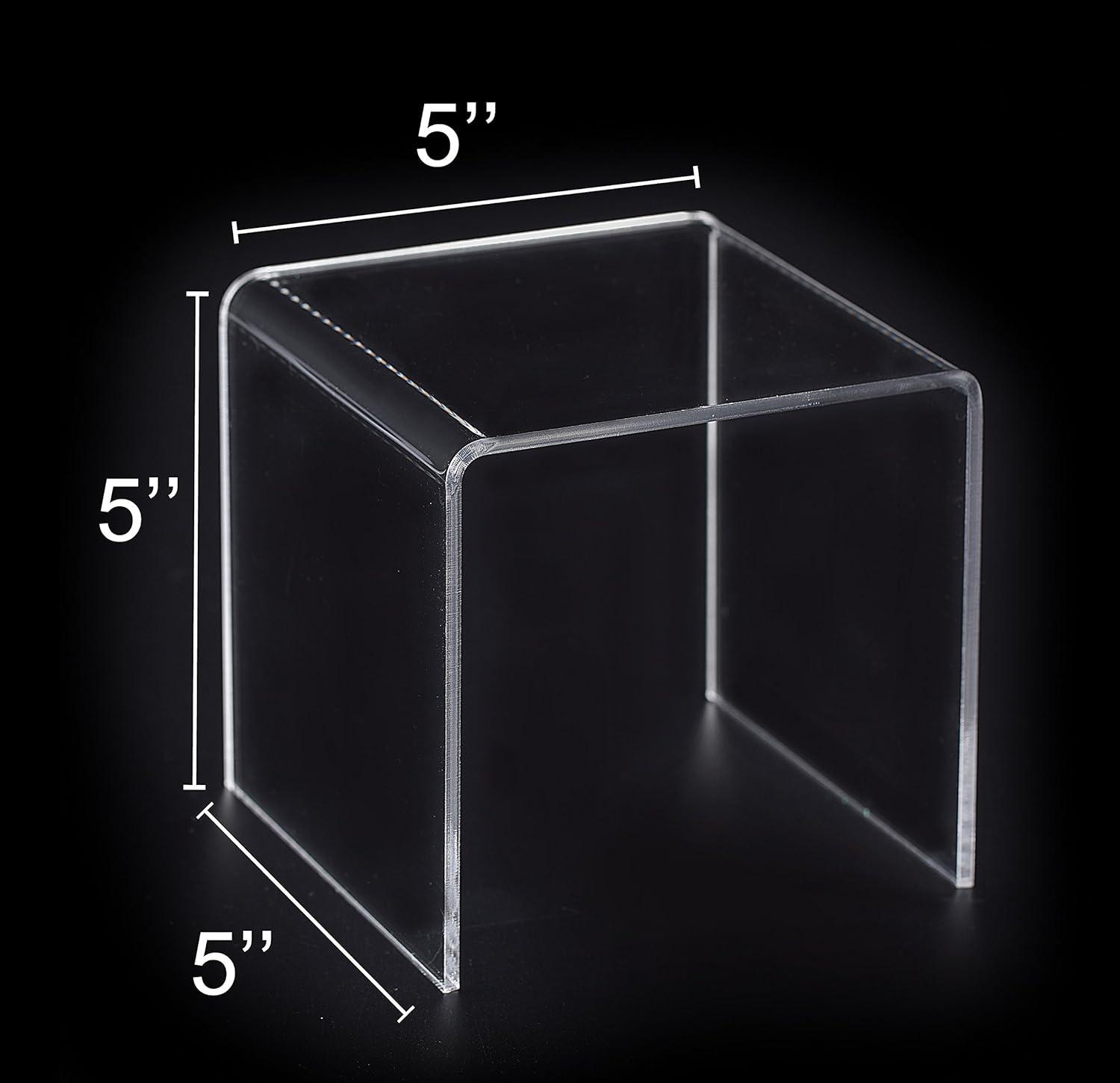 Jusalpha® 8 PC 5'' Clear Acrylic Risers, Acrylic Display Risers Shelf Showcase Fixtures for Jewelry, Display Stand for Amiibo Funko POP Figures, Cupcakes, Food Display, Cabinet- Lot of 8 (5x5x5 Inches)