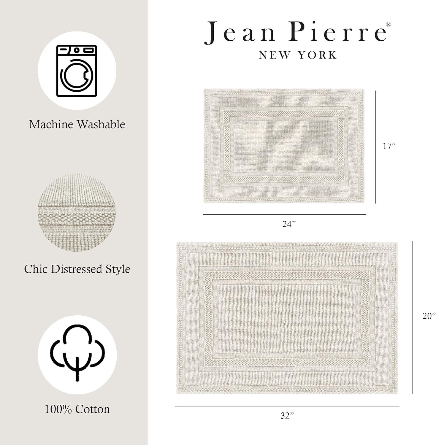 Jean Pierre Cotton Stonewash Racetrack 2-Piece Bath Rug Set, Lt Gray