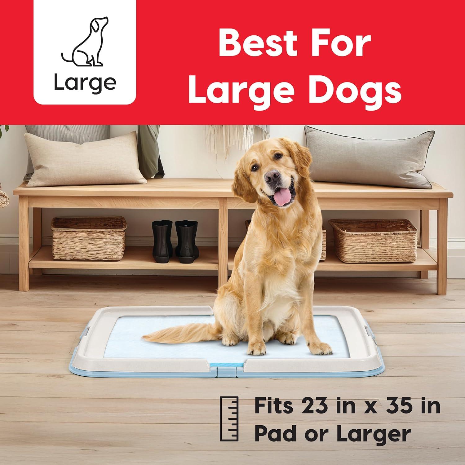 IRIS USA Pee Pad Holder - For Large Sized Dog and Puppy Pee Pads, Secured Latches, Non-Skid Feet, High Polish Finish for Easy Cleaning, Leak Protection, Fits 23"x35" Pad or Larger, Square, Blue