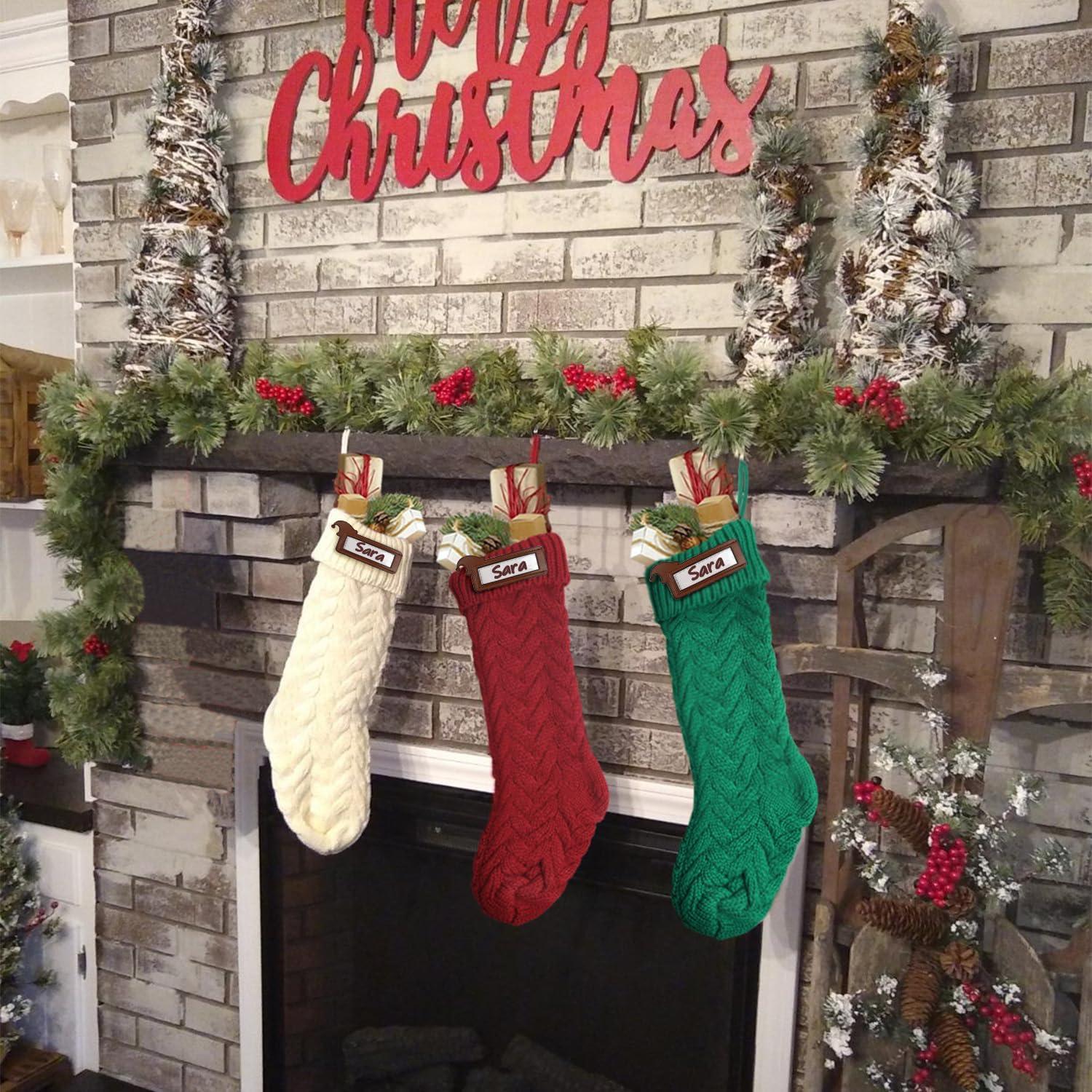 4 Pack 18" Large Knit Christmas Stockings with Name Tags