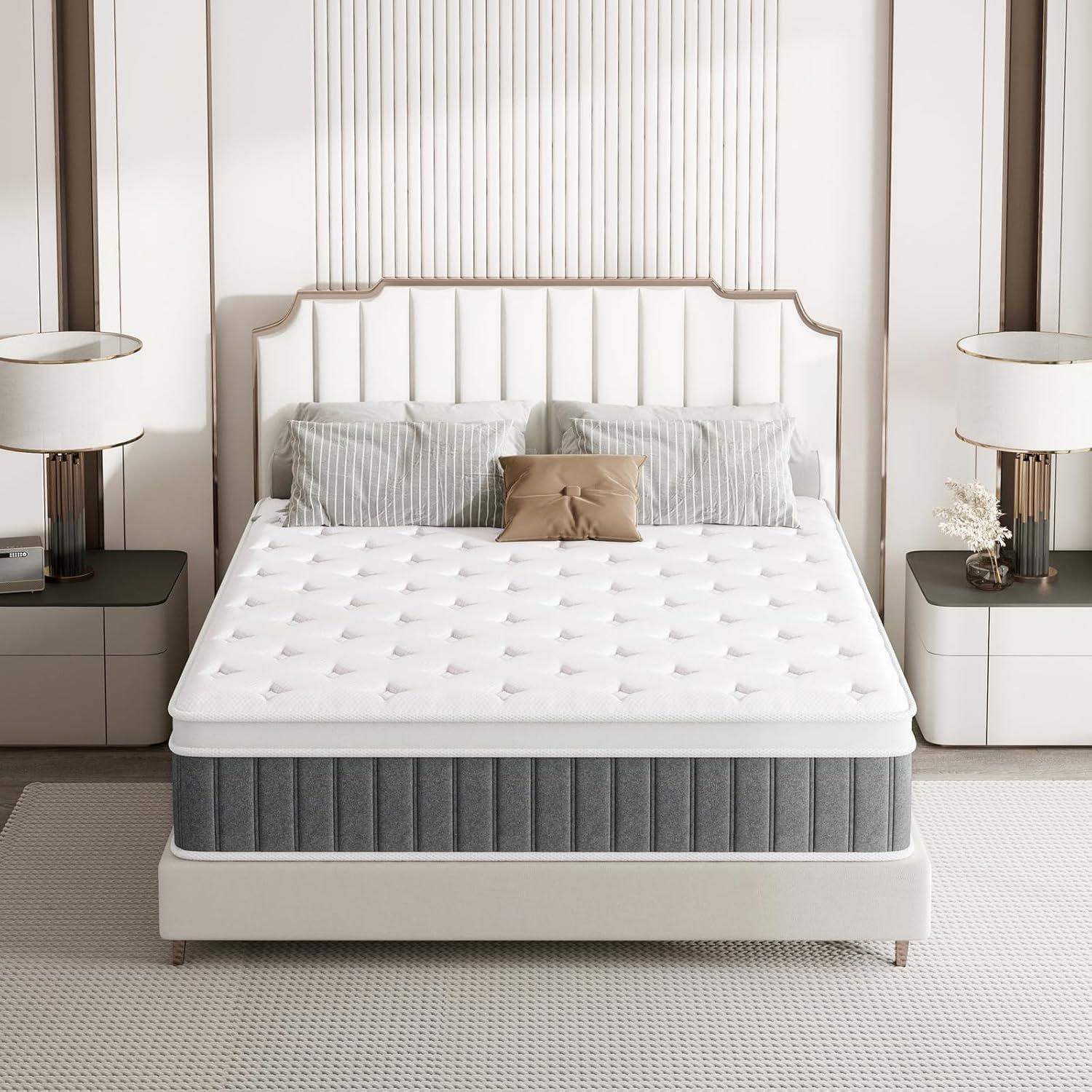 BedNew 10 inch Queen Mattress, Medium Firm, Pillow Top Hybrid Pocket Spring Mattress in a Box
