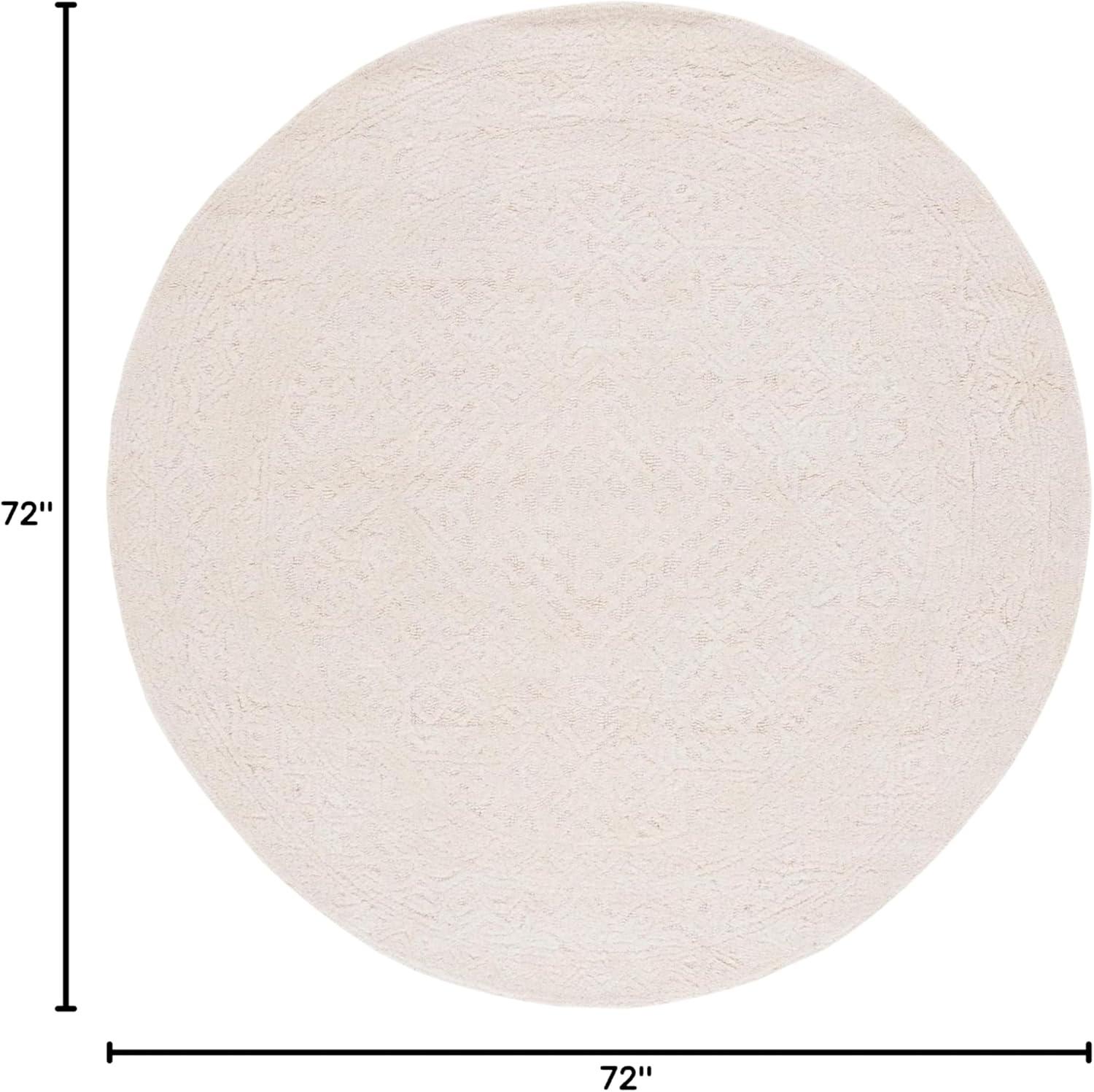 Ivory Geometric Handmade Wool Round Tufted Rug, 6'