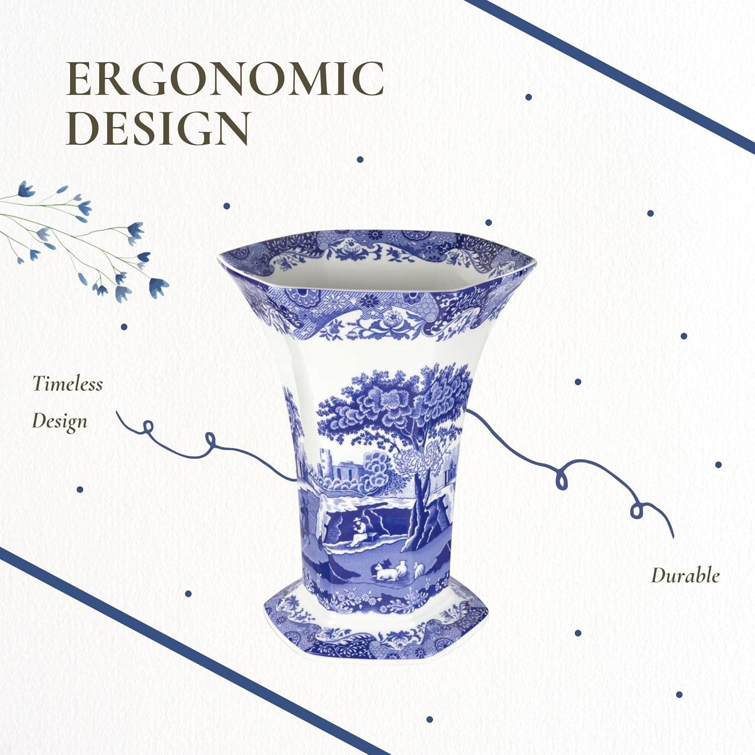 Spode Spode Blue Italian Hexagonal Vase 10.5"