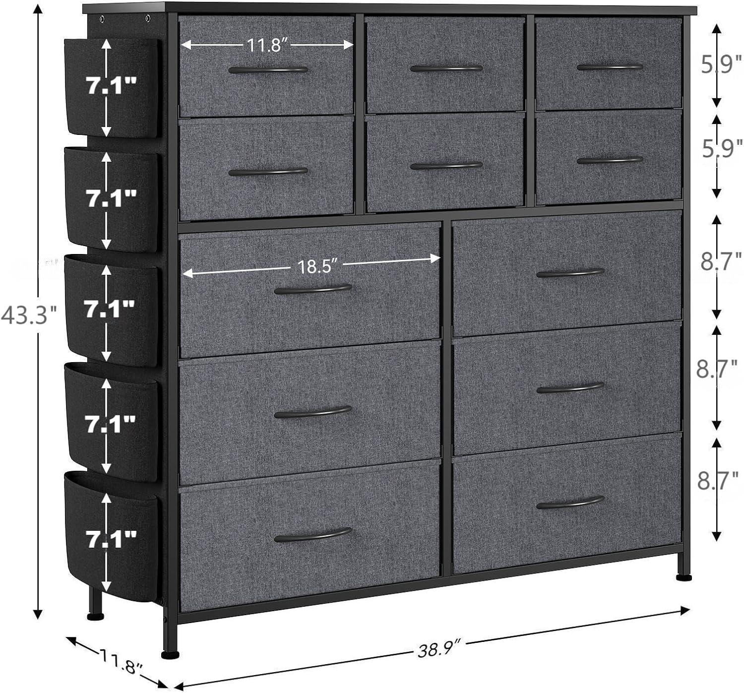 12 Drawers Versatile Drawer Dresser Organizer with Side Pockets - Clutter-Free Living Solution for Any Room