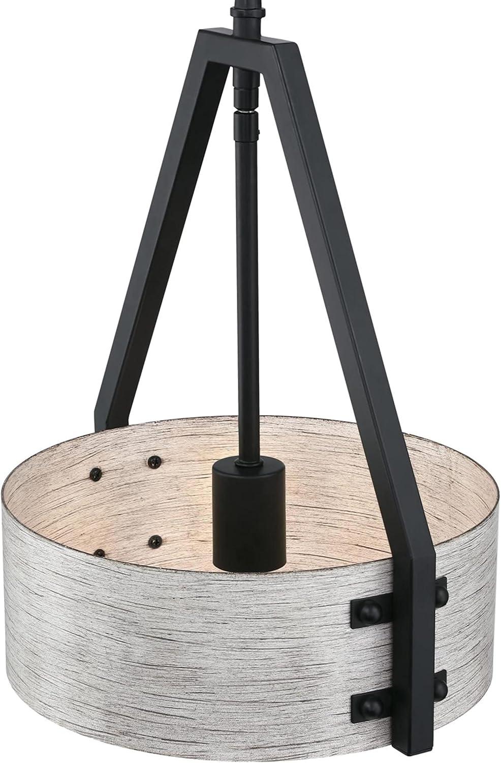 Callowhill 12" Matte Black & Antique Ash Wood Drum Pendant Light