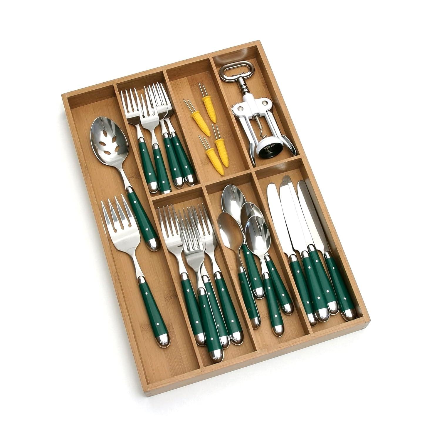 Lipper International Bamboo Wood Flatware Organizer with 7 Compartments
