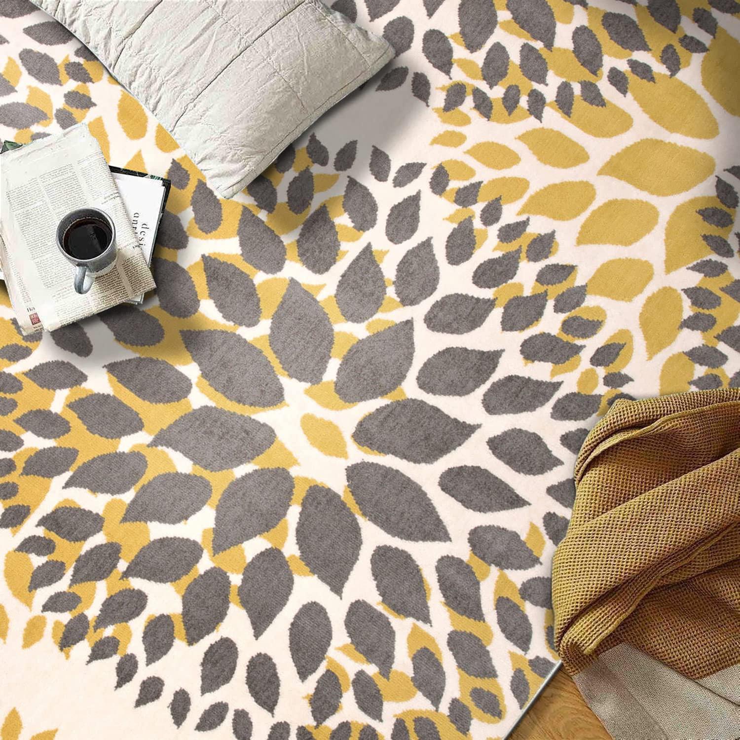 World Rug Gallery Modern Floral Circles Yellow 3'1" x 5' Area Rug