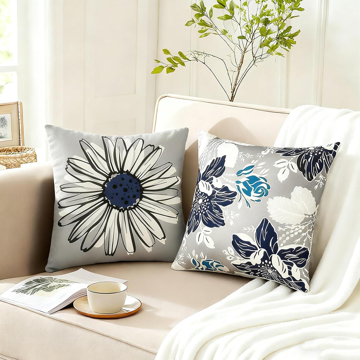 MAXAYA Decorative Throw Pillow Covers Set Of 4 Blue Pillow Covers 18X18...