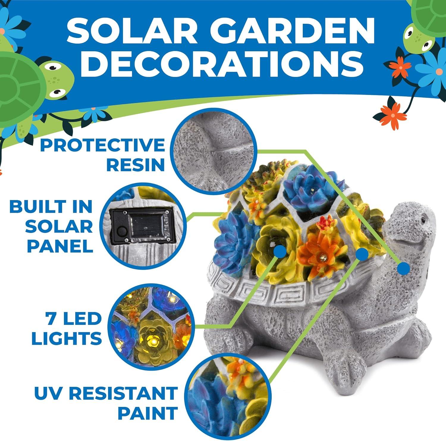 JLXTREME 7" Garden Decor Turtle Garden Statue, LED Lights