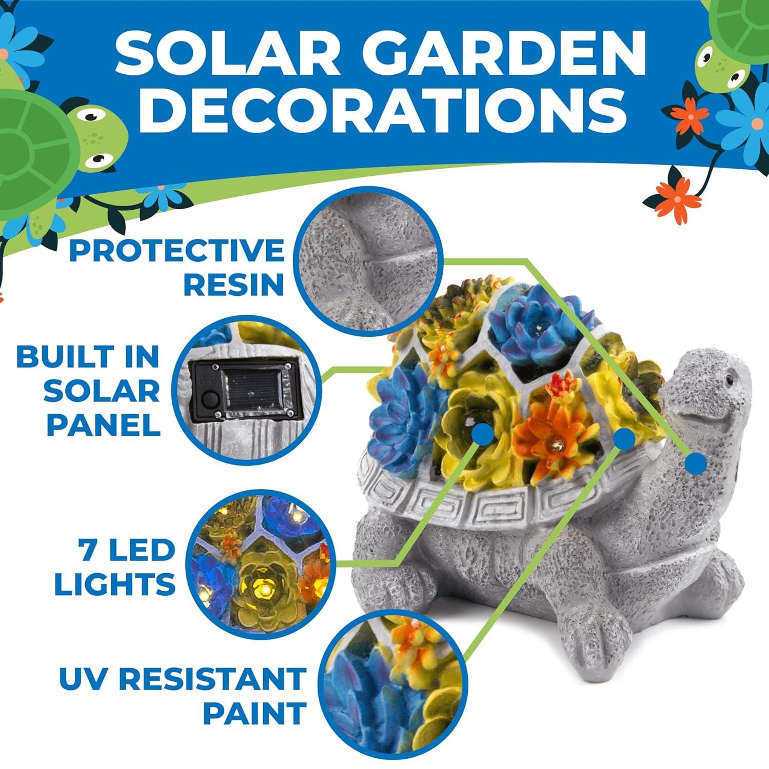 JLXTREME 7" Garden Decor Turtle Garden Statue, LED Lights