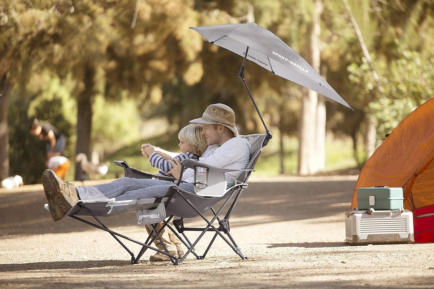 Sport-Brella Grey Camping Chair, with Clamp-On Sun Shade