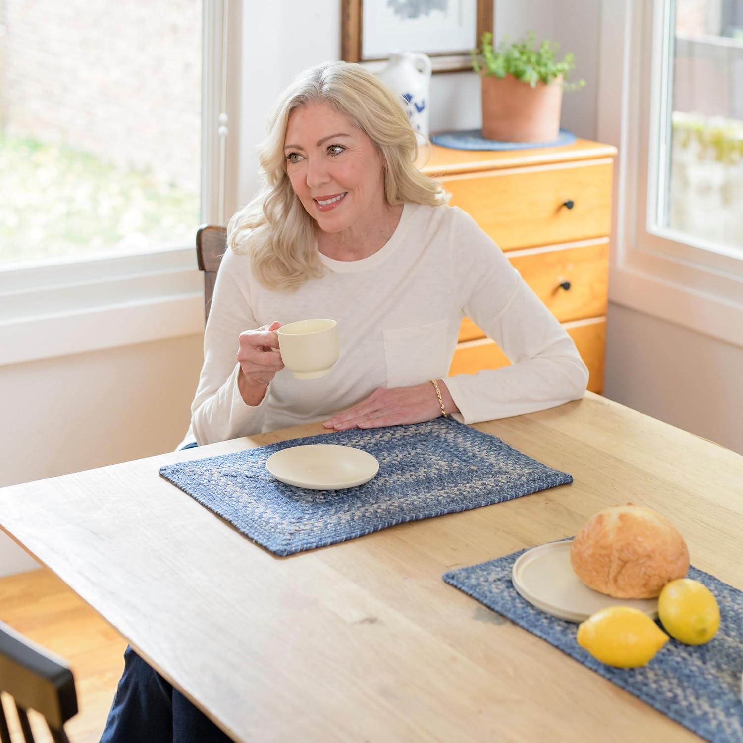 Homespice - Denim Blue Runner for Table 11x36 inches, a Long and Thick Table Runner to Use as a Coastal Style Dinner Table Runner - Handmade from Premium Jute - Reversible and Durable Braided Runner
