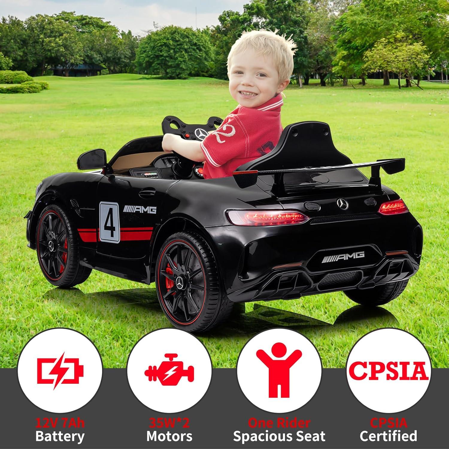 Black 12V Mercedes-Benz AMG Kids Ride-On Car with Remote