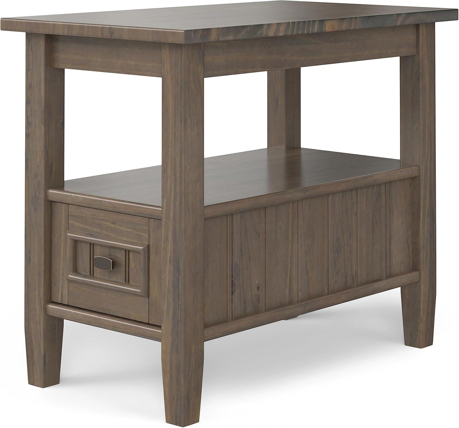 Lev Smoky Brown Solid Wood Narrow End Table with Storage