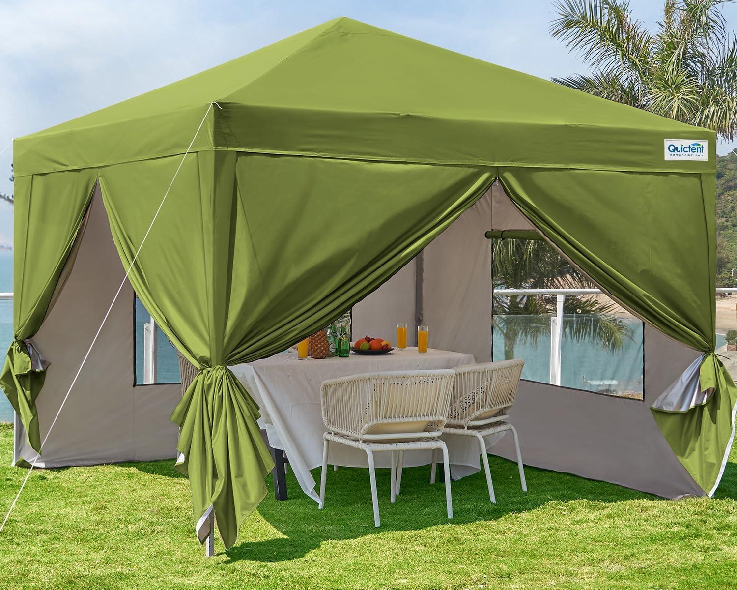 Quictent Privacy 10x10 EZ Pop up Canopy Tent Party Tent Gazebo with Sidewalls -Green